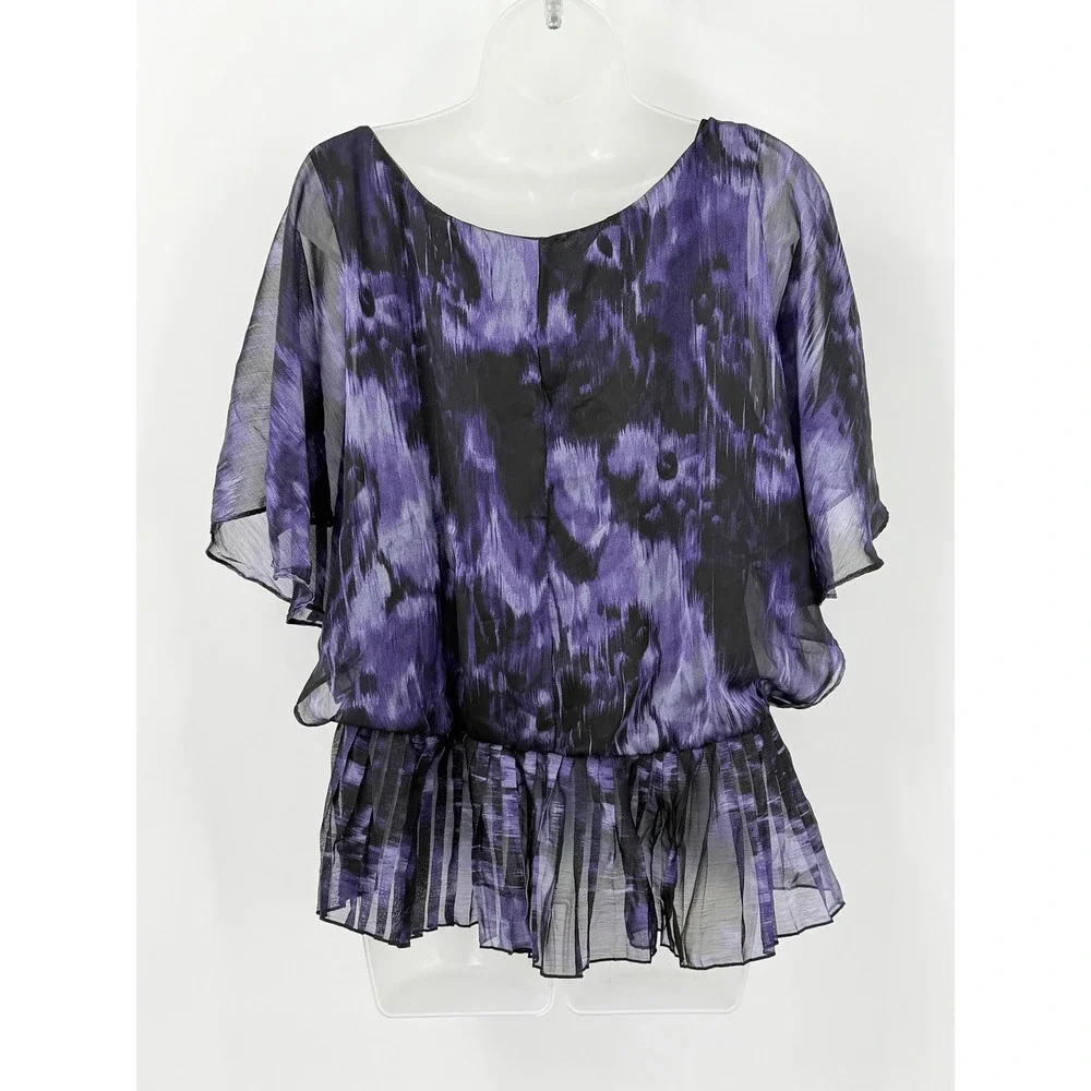 vtg y2k Dressbarn peplum top Womens sz 14 (L) Whimsigoth Witchy Purple Abstract